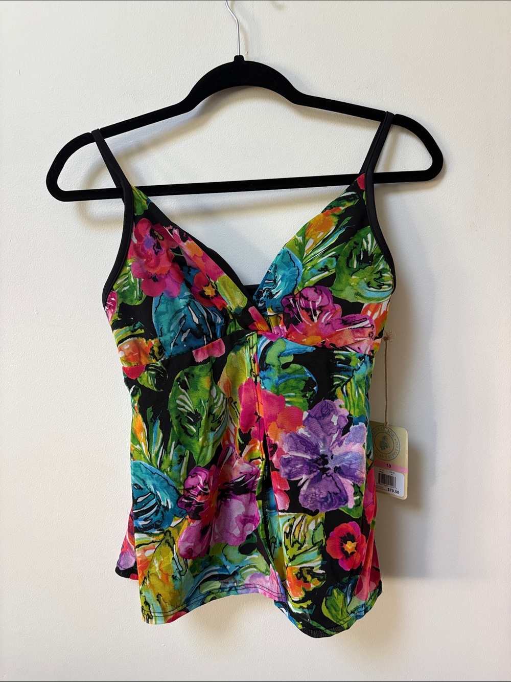 Caribbean Joe ARIA Mesh Fly Away Tankini Top,Size 10,NWT
